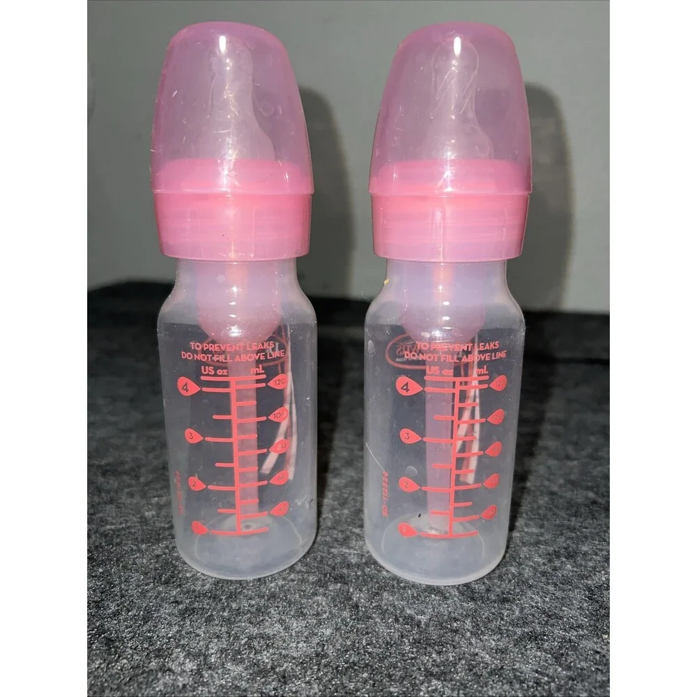 2 Dr. Brown's Natural Flow Narrow Pink Bottles 4 Oz Nipple Size 3